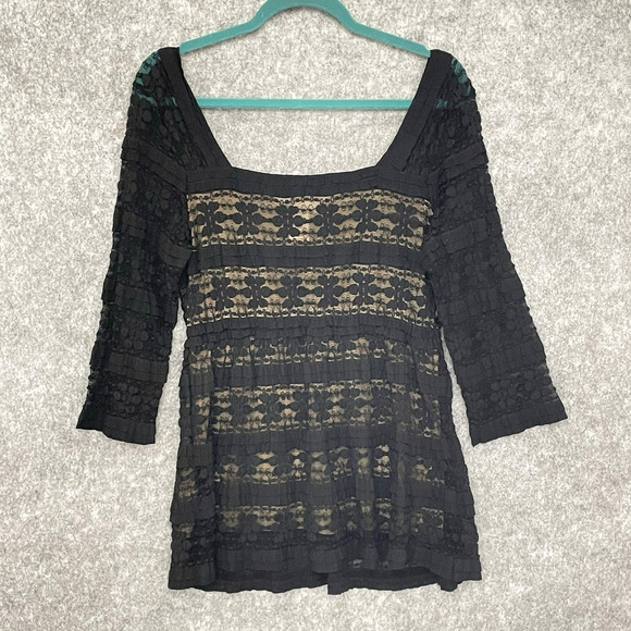 Max Studio Womens Sheer‎ Lacy Whimsigoth Tunic Top Size L Moto Stretchy Feminine - Picture 1 of 7
